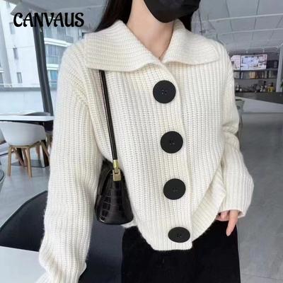 Veste cardigan tricotée à manches longues et revers à gros boutons pour femme, pull ample à la mode, automne et hiver
