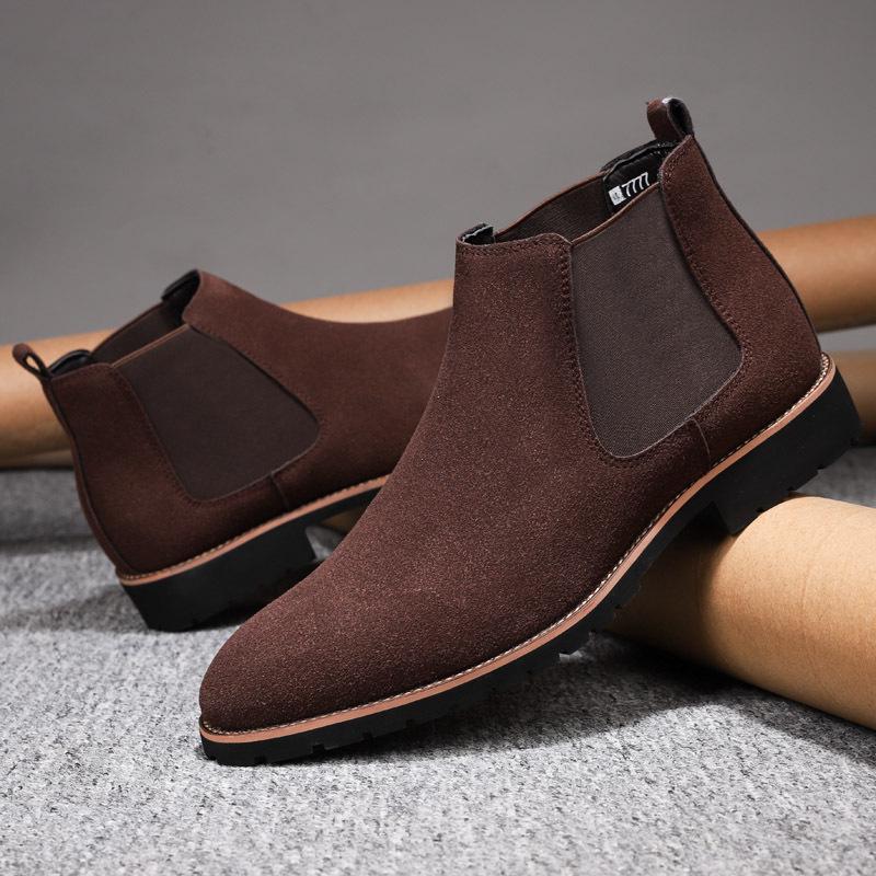 Men's High-Top Suede Leather Chelsea Boots - Autumn/Winter Slip-On Ankle Boots, Plus Size, Formal/Casual Use