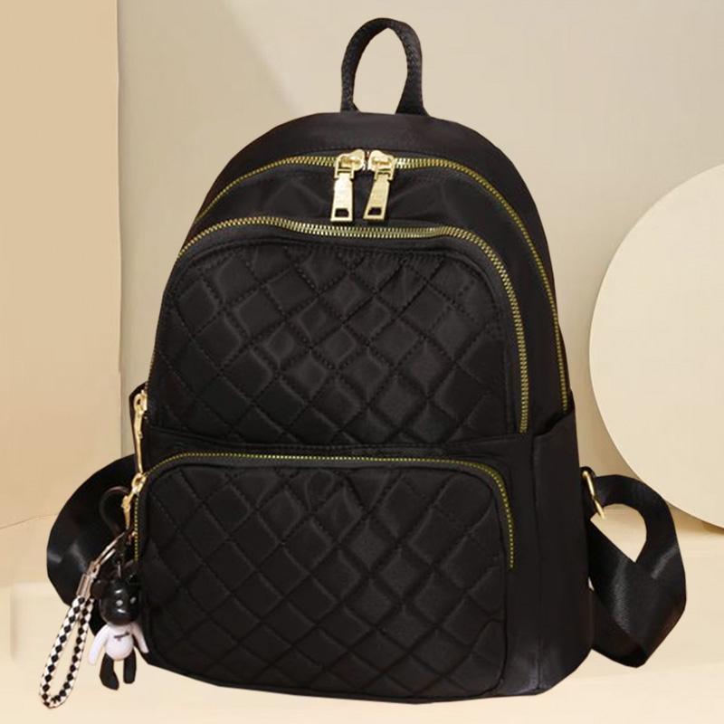 Everyday Elegant Quilted Backpack Trendy Compact Ladies Daypack, Classic Black Design for All Daily Casual Occasions