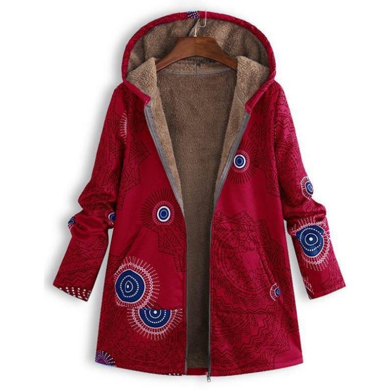 YYFS Moda Femenina Casual Estampado Color Block Otoño Invierno Manga Larga Chaquetas y Abrigos con Capucha