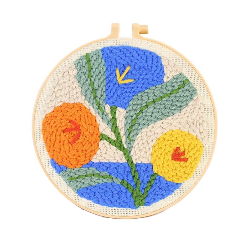 Flower Pattern Punch Needle Set Needlework Poke Needle Embroidery Kit  Educational Toys