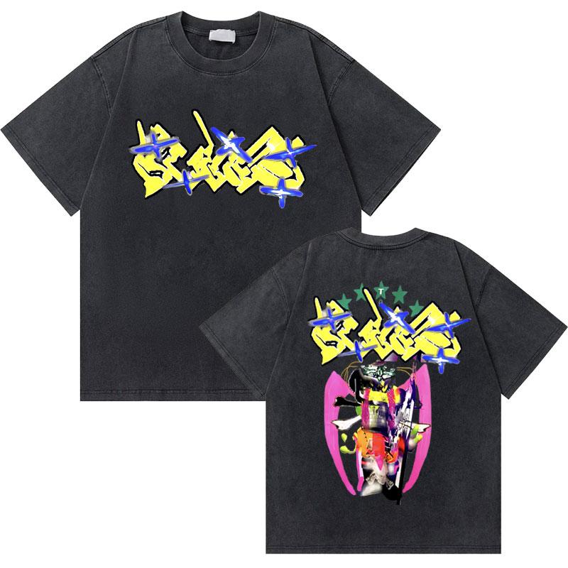 Washed Vintage Rapper Bladee Hip Hop Oversized Tshirt Drain Gang Graphic Tshirt Men Women Fashion Artistic Sense T Shirts