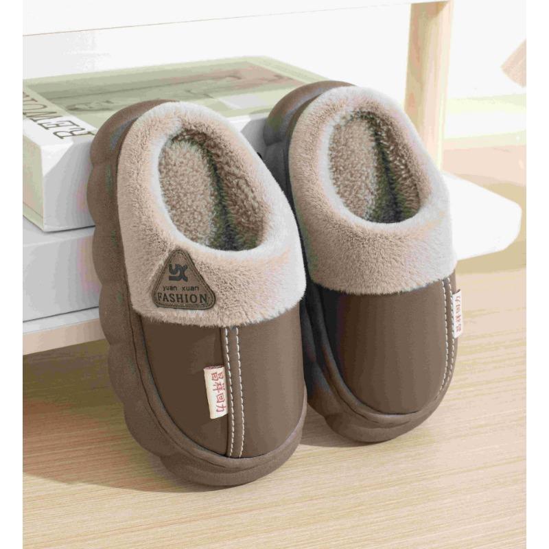 Winter waterproof cotton slippers boys fleece warm thick bottom non-slip new indoor home home parent-child cotton drag girls