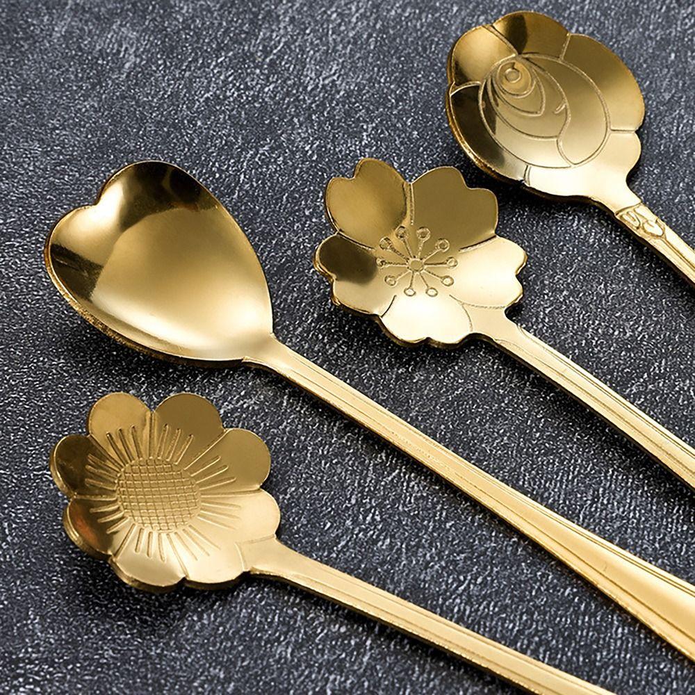 Gold Silver Stirring Spoon SAKURA ROSE LOVE Coffee Spoon Creative Dessert Spoon  for Kitchen Tools