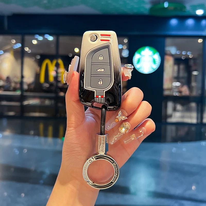 VCA2 Car Key Case For Toyota Prius Camry Corolla C-HR CHR RAV4 Prado Izoa Levin Avalon 2018 -2024 Car Shell Cover Alloy silica gel