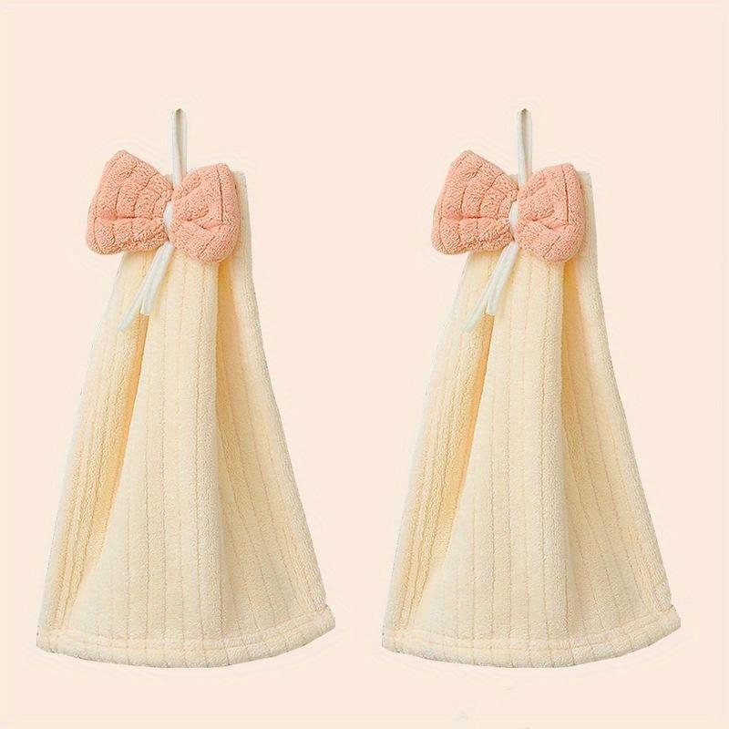 

2pcs Ultra-Soft Microfiber Hand Towels - Hangable & Absorbent, Pastel Colors with Decorative Bow, Ideal for Kitchen & Bathroom Use, Hand Towels 2pcs бежевий