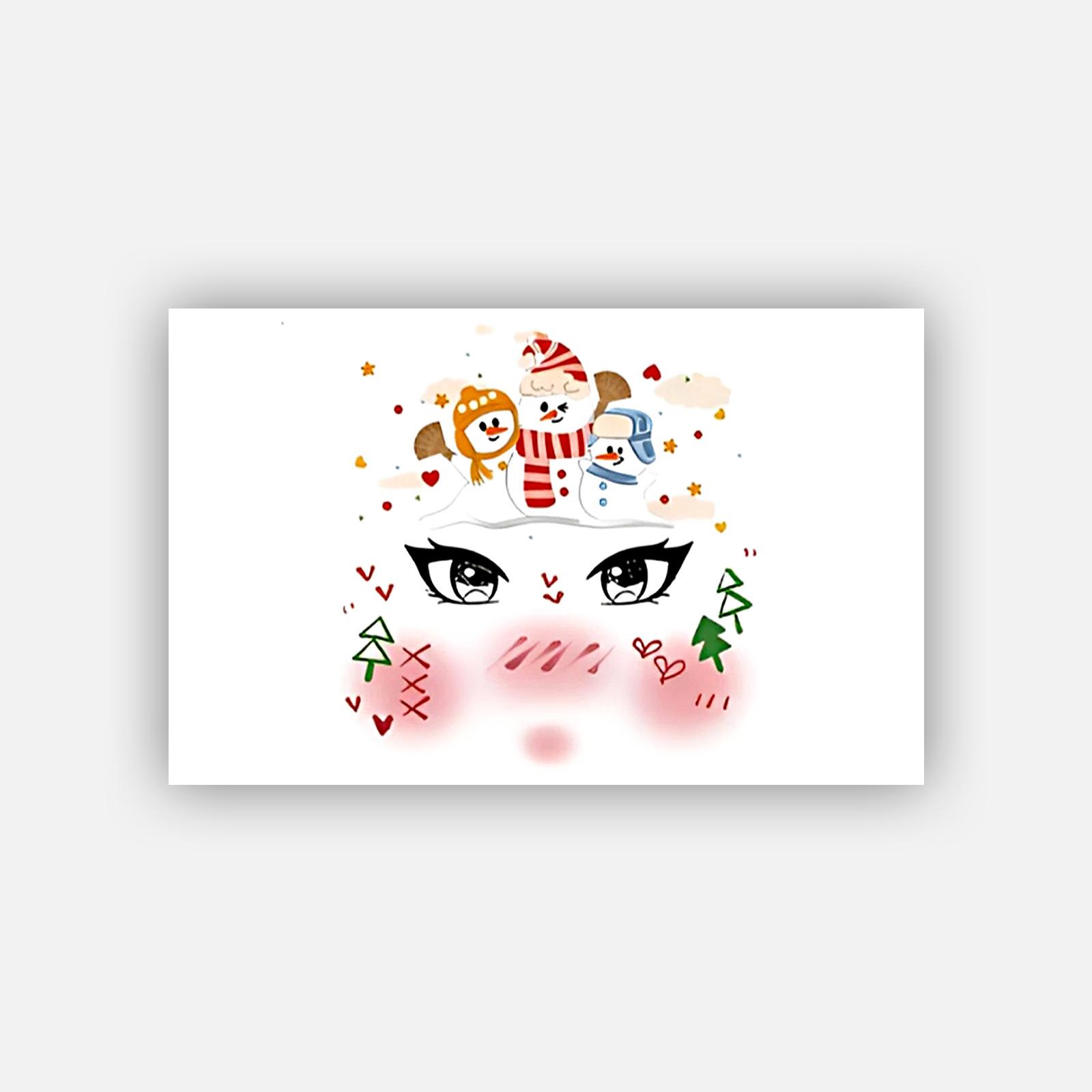 Christmas Makeup Tattoo Sticker Cartoon Cute Snowman Temporary Face Decoration Tattoo Sticker 19*12