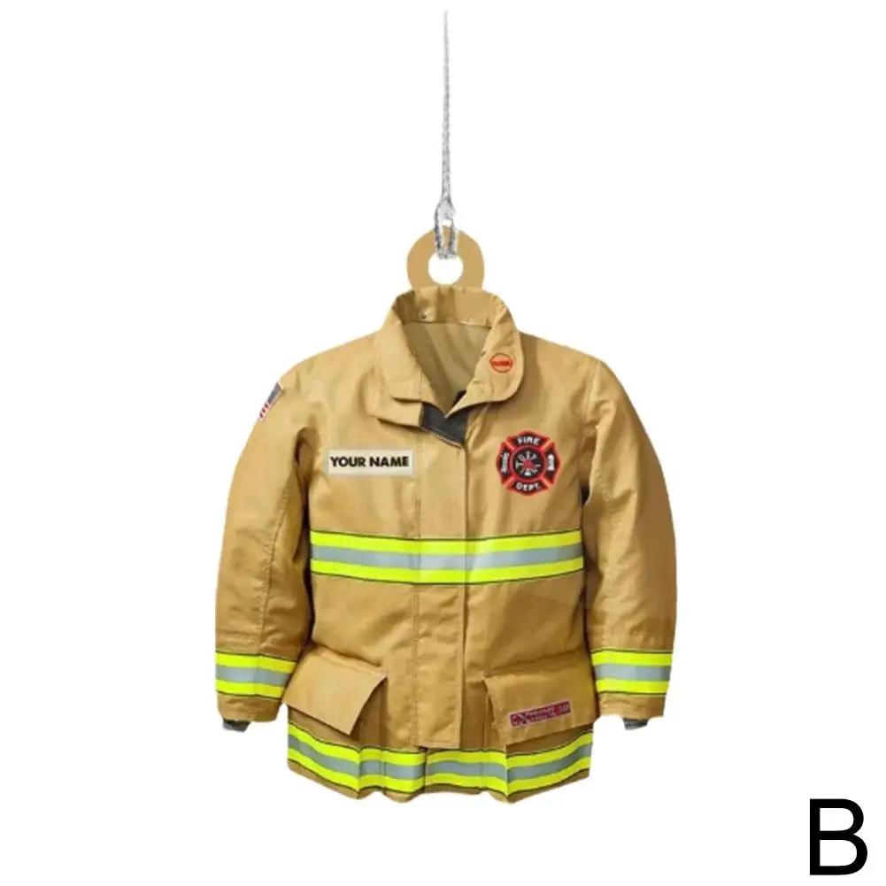 2D Car Hanging Decor Firefighter Coat And Hat Simulation Model Creative Fire Fighting Truck Car Interior Decor Pendant Gift