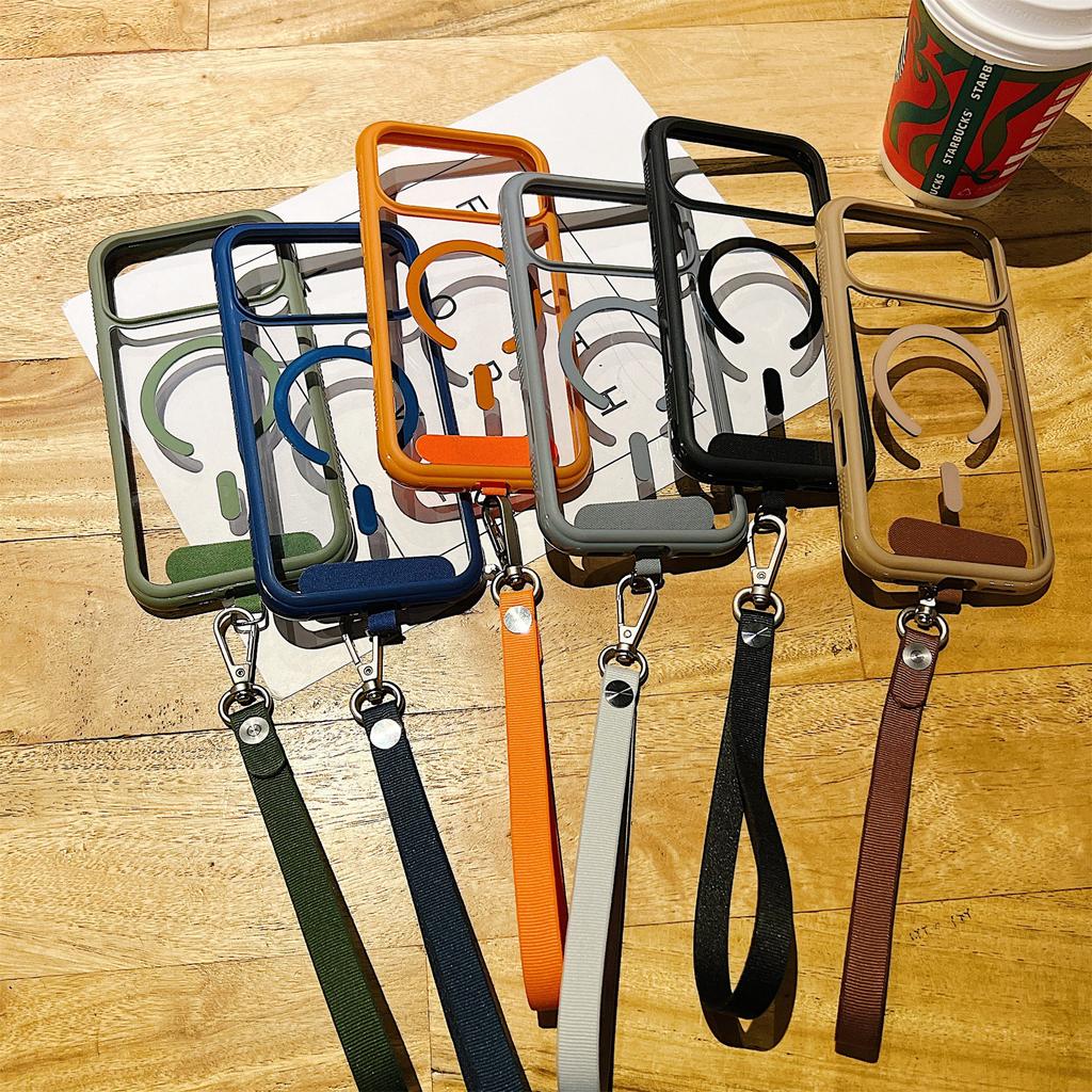 For iPhone 17 Pro Case Compatible with MagSafe TPU PC Clear Phone Back Cover with Wrist Strap