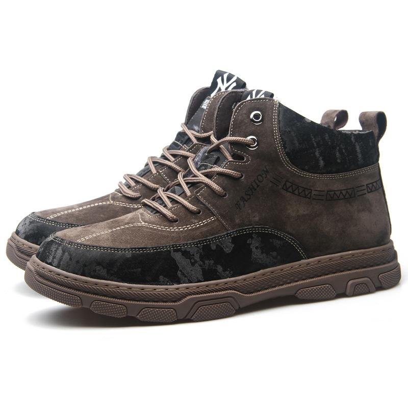 2024 Winter Men's Boots Plus Velvet Cotton Shoes Tooling Shoes Men's Leather Snow Trend Boots High-top Men's Shoes