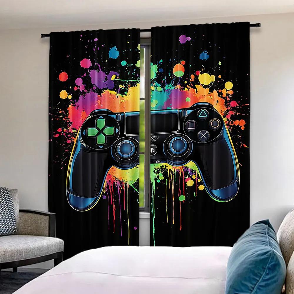 2Pcs Gamer Game Controller Blackout Curtains Bedroom Decor Playroom Living Room For Bedroom Living Room And Office Decor