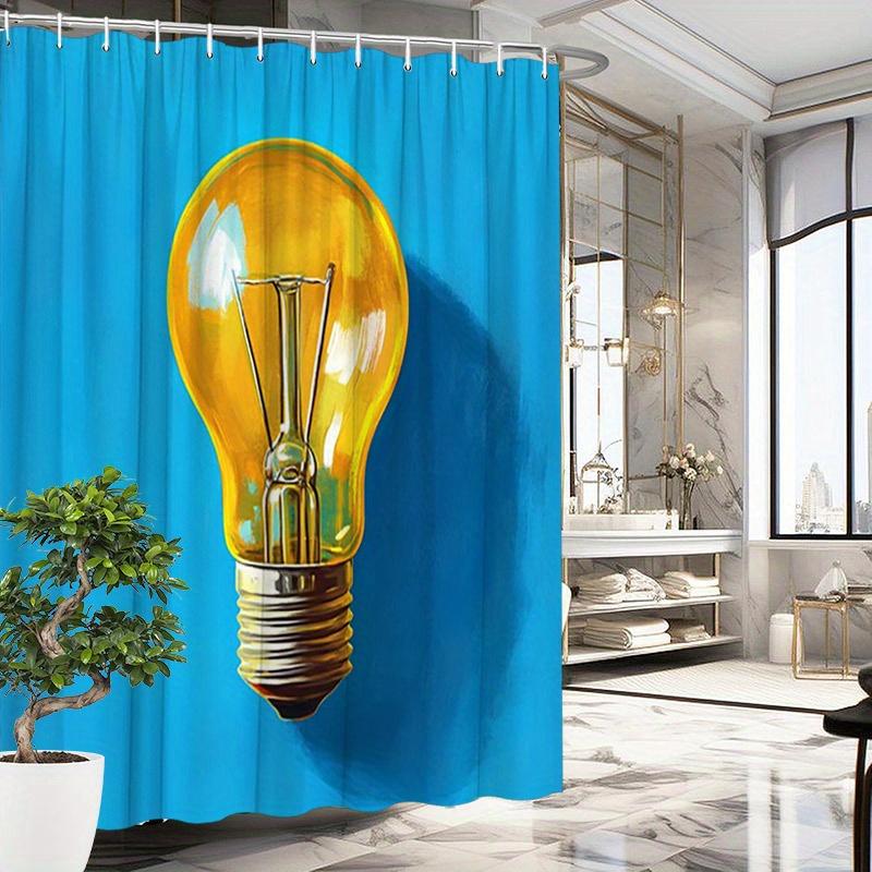 

1Pc Glowing Incandescent Light Bulb Shower Curtain - Hyper-Realistic Blue Polyester Bathroom Decor With Detailed Filament Design W60H190(CM)-1 Pcs