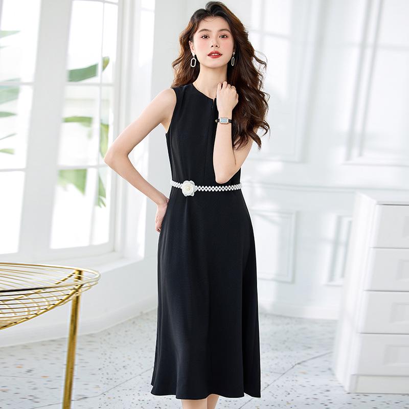 

Khaki Sleeveless Round Neck Midi Dress for Women - Spring/Summer 2025 Professional Socialite Style XXL чорний