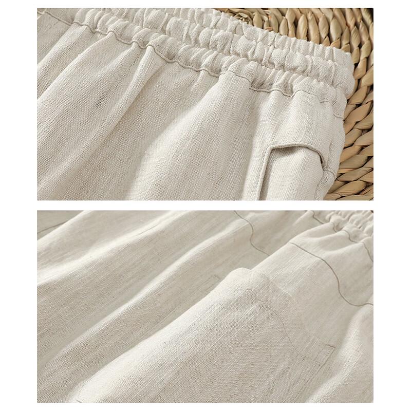ROMON Men's Chinese Style Linen Blend Harem Cropped Pants