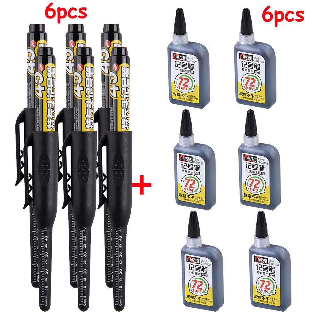 NEW Long Head Nib Deep Hole Markers Pen 20mm/45mm Waterproof White Tile Carpenter Pen for Woodworking Black/Blue/Red Ink