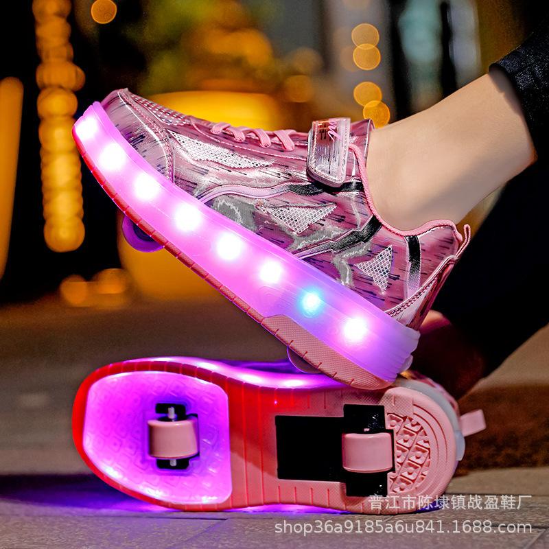 New universal double wheel single wheel average size blue with wheels with pulley runaway shoes Velcro wheels shoes light shoes