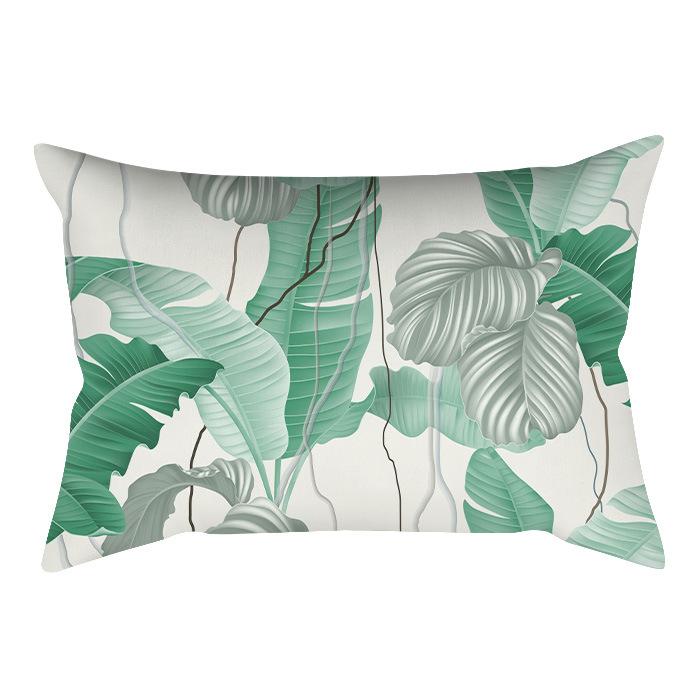 Home Flower and Green Plant Rectangular Waist Pillowcase, Peach Skin Velvet Digital Printed Throw Pillow, Office Waist Cushion Cover