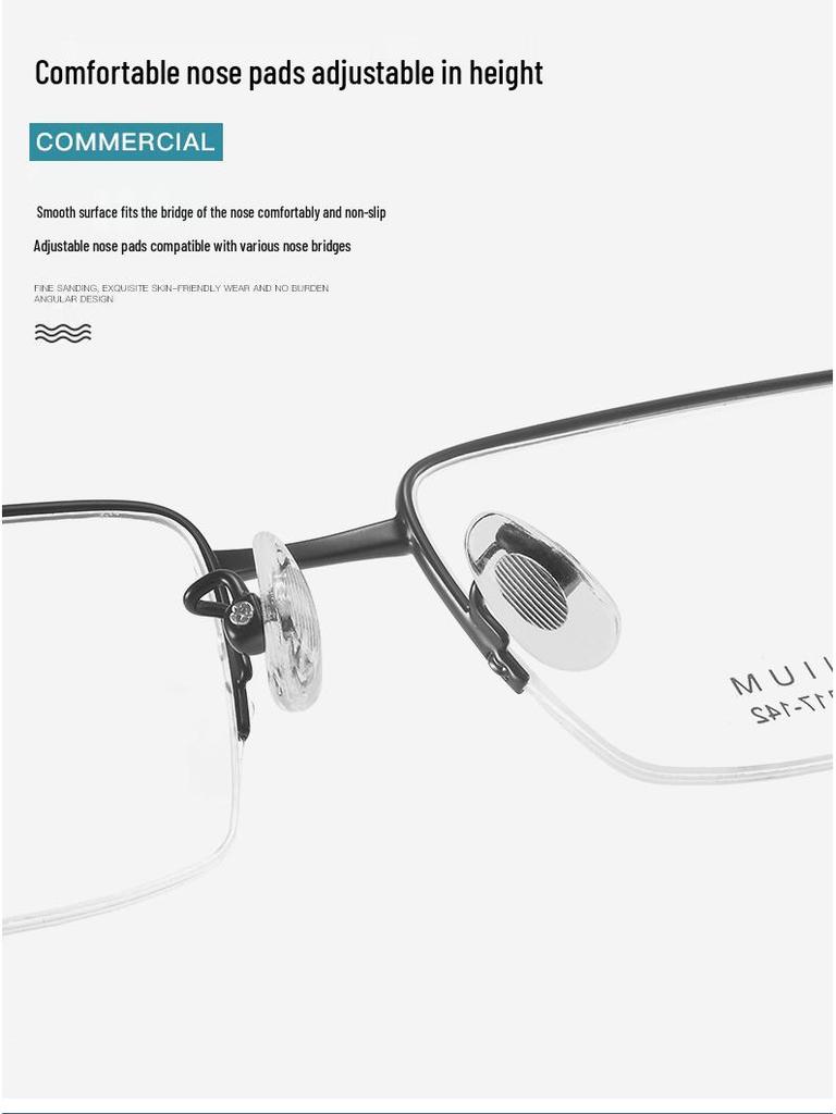 Men's Lightweight Pure Titanium Semi-Rimless Myopia Eyeglass Frames - Large Size