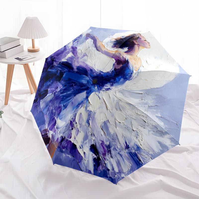 Purple Pattern  Pattern, Automatic Folding Umbrella, Portable and Foldable Design, 8 Ribs, a Christmas or Birthday Gift.