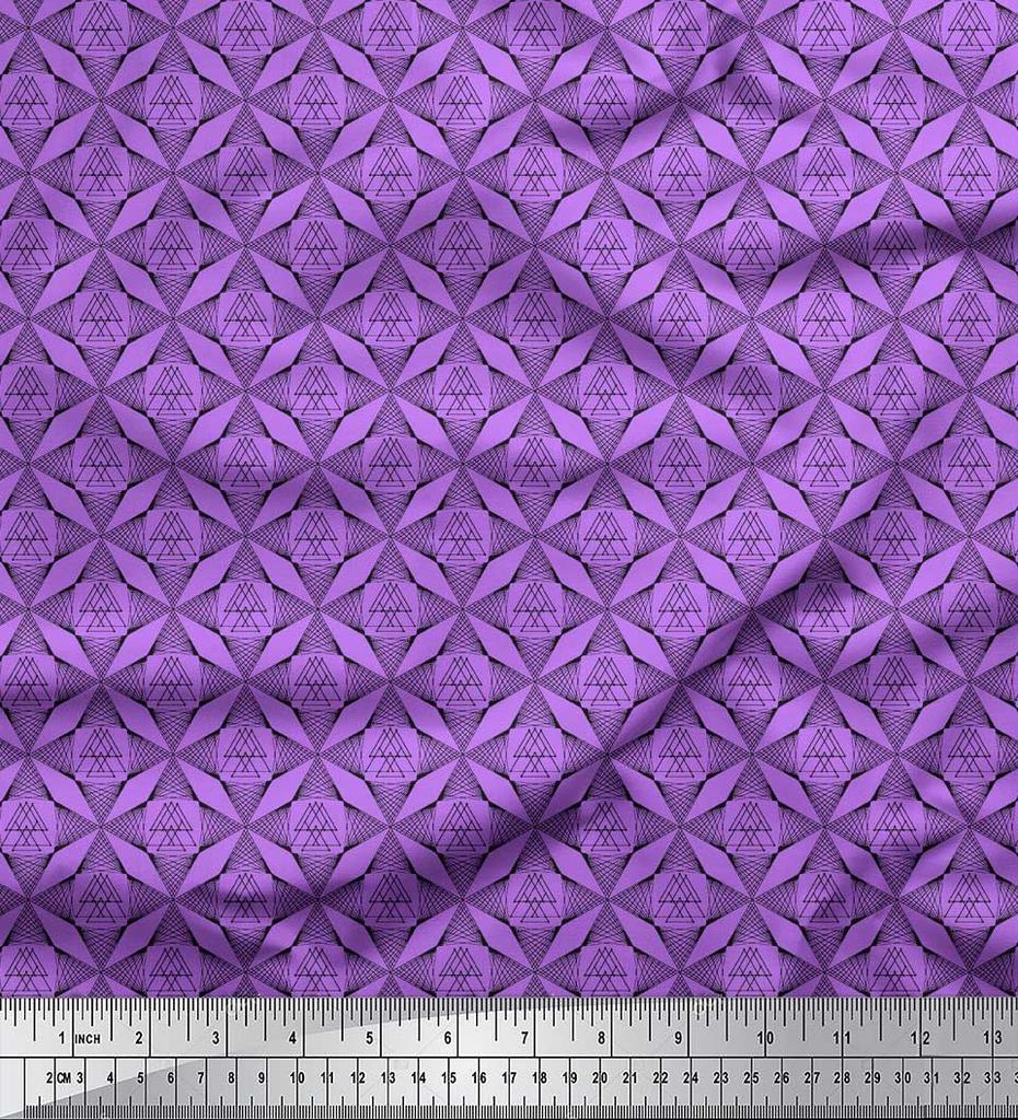 Soimoi Purple Japan Crepe Satin Fabric Triangle Geometric Decor Fabric Printed metre 42 Inch