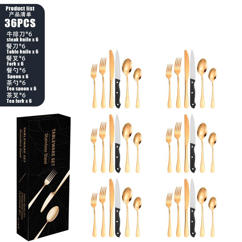 Stainless steel tableware set 8-person knife, fork and spoon set 48-piece set Color boxed steak knife