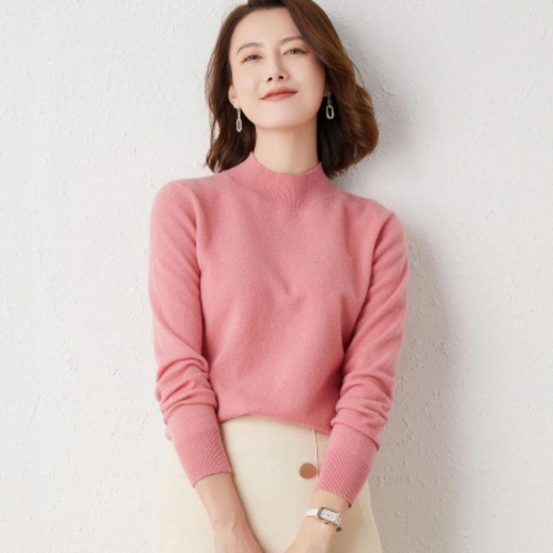 Fashion Half High Collar Slim Fit Autumn Sweater Women Winter Long Sleeve Pullovers Women Solid Base Sweaters Elegant Casual Warm Lady Jumpers 25634