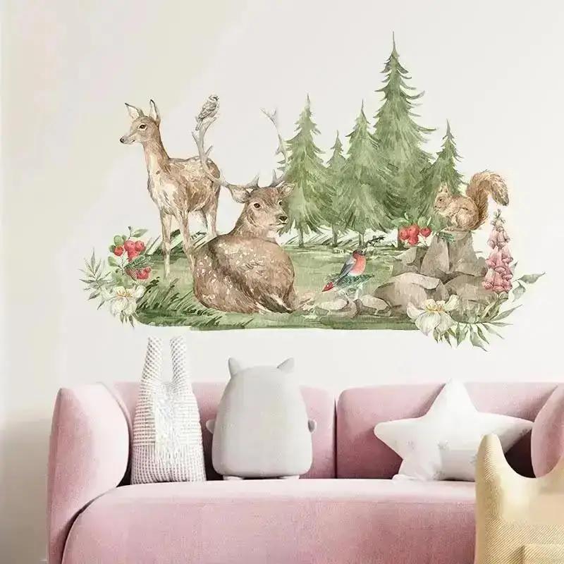 Cartoon Forest Animals Wall Stickers For Kids Rooms Children Baby Bedroom Livingroom Animals Home Decoration Wall Decals Poster