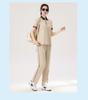 Women's Summer Lapel Casual Sports Suit - Plus Size, Short Sleeve, Slimming Two-Piece with Long Pants.