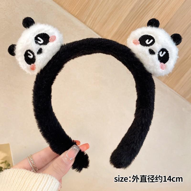 Cute Panda Hair Bands Women Face Wash Special Non-slip Headband Cartoon Plush Wide Edge Headband Girls Hair Accessories