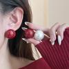Simple Light Luxury Retro Hong Kong Style Burgundy Pearl Stud Earrings Female Elegance Temperament Versatile High-End Atmosphere Earrings