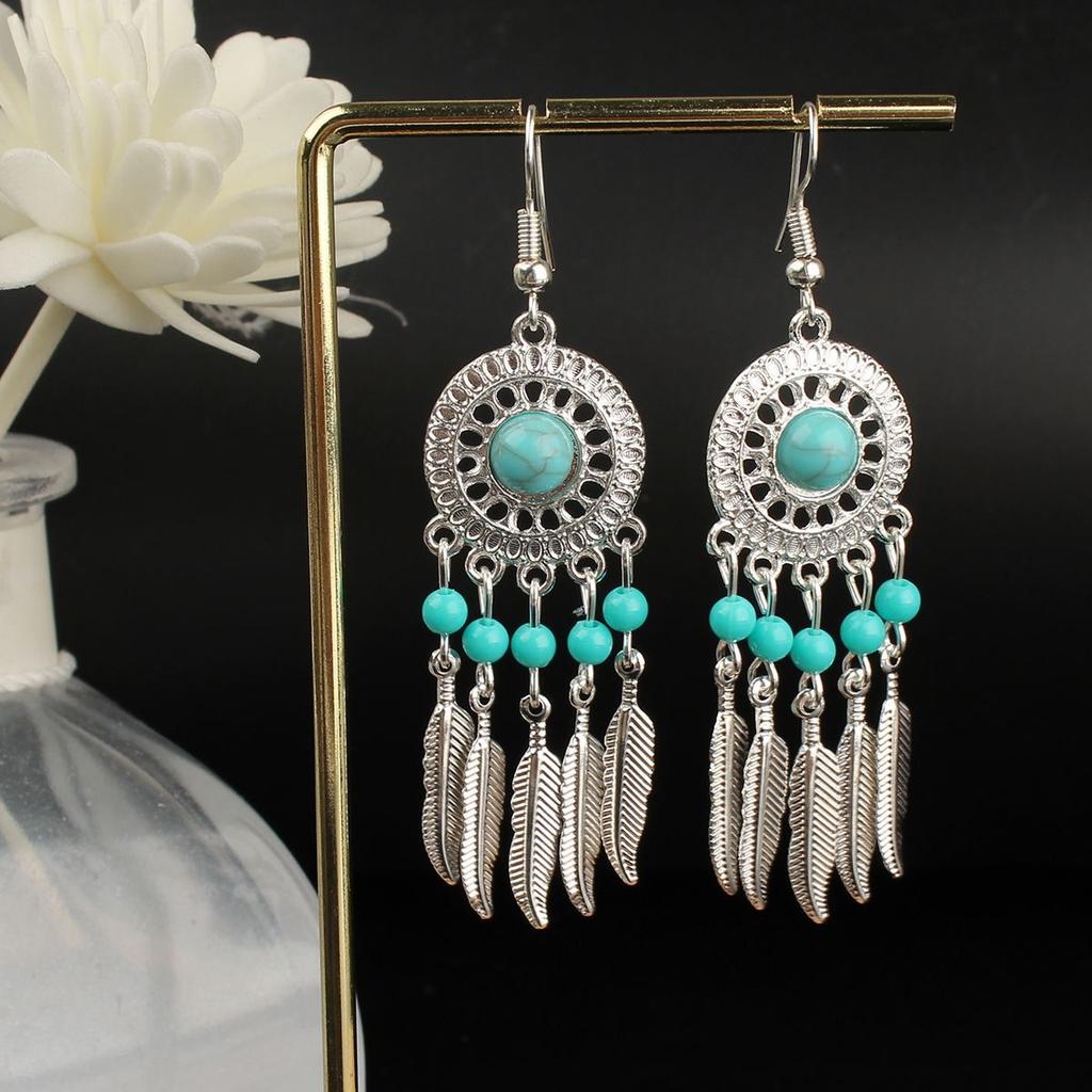 Turquoise Earrings Bohemian Drop Ear Earrings with Tassels, Geometric Alloy, Retro Style, Boastful Ear Accessories