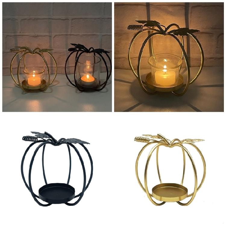 Halloween Hollow Out Pumpkin Tealight Candle Stand Metal Iron Candlestick for Elegant Dining Table Centerpieces Decors