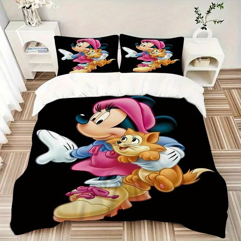 3pcs Mickey Mouse & Cat Printed Bedding Set, Soft and Comfortable Quilt Cover for Bedroom S067