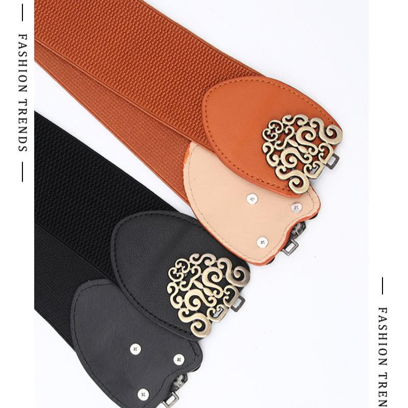 Koreanische Mode Damen Rose Schnalle Verziert Elastischer Breiter Gürtel Schnalle Kleid Pullover Taillengürtel für Frau