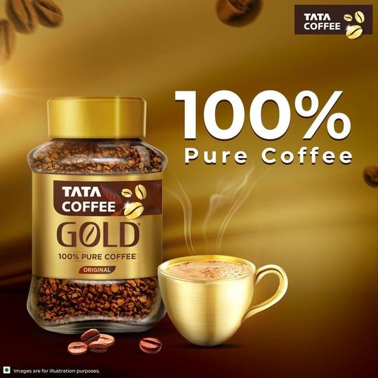 Tata Coffee Gold Original, Instant & Pure Coffee Jar, 90/95 Gm, Freeze-Dried, Rich & Strong, Specially Sourced Robusta And Arabica Bean