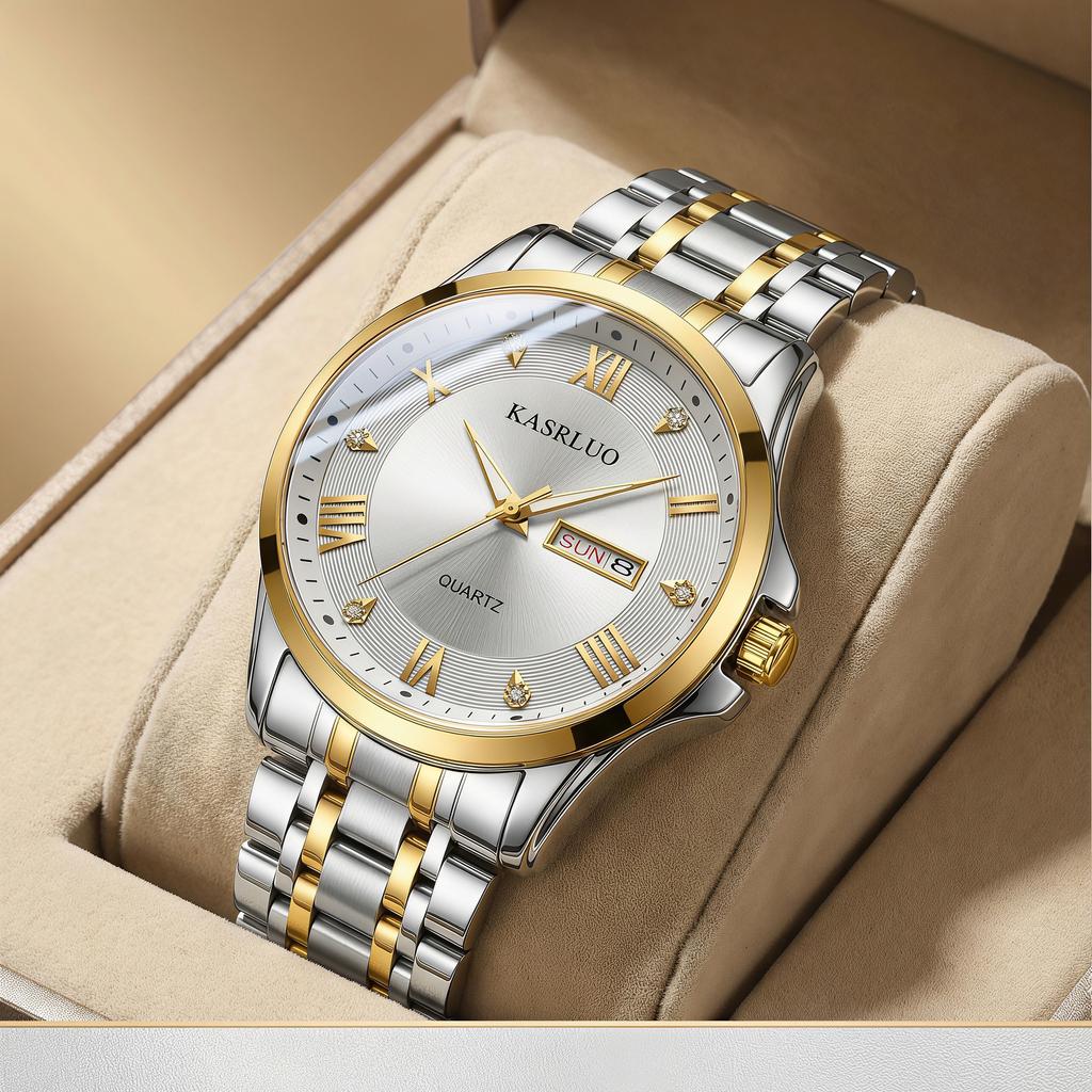 Business Trend Simple Large Dial Men'S Watch Double Calendar Luminous Waterproof Temperament Quartz Watch