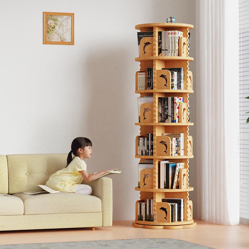 Solid Wood Rotating Bookshelf: Children's Picture Book and Toy Storage Rack