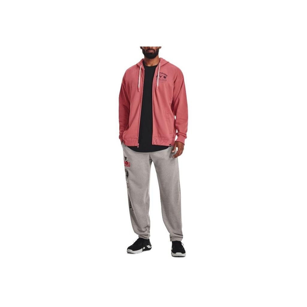 Under Armour Solid Color Logo Print Zip-Up Hooded Jacket Men Jackets Pink 1376051-600