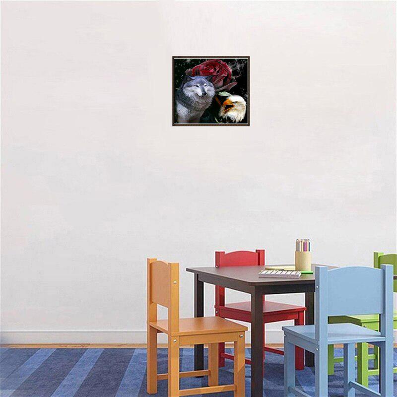 Pictură cu diamant 5D DIY, floare de vultur lup, broderie cu diamant complet rotund