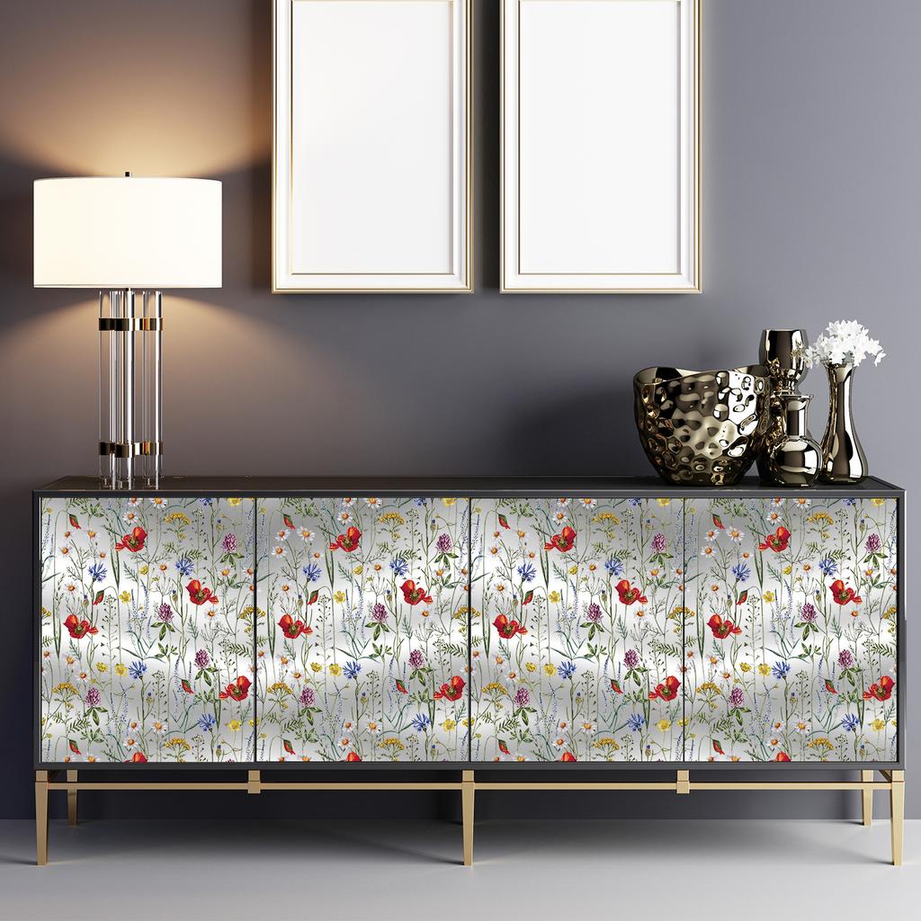 Watercolor Meadow Floral Wallpaper Peel and Stick Wildflowers Self Adhesive Removable Wallpaper for Bathroom Kitchen Cabinets