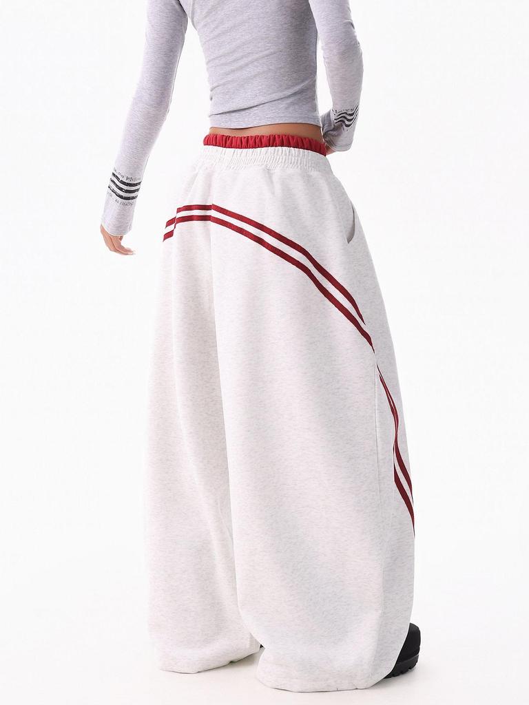 Women's Hip Hop Color Block Striped Sweatpants - Double Waistband, Baggy Fit for Spring/Autumn