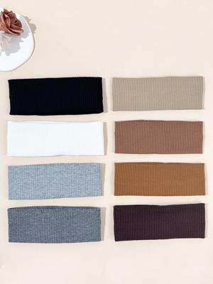 8pcs Solid Color Daily Versatile Breathable Sweat Absorbing Women's Headband, Fitness Yoga Headband