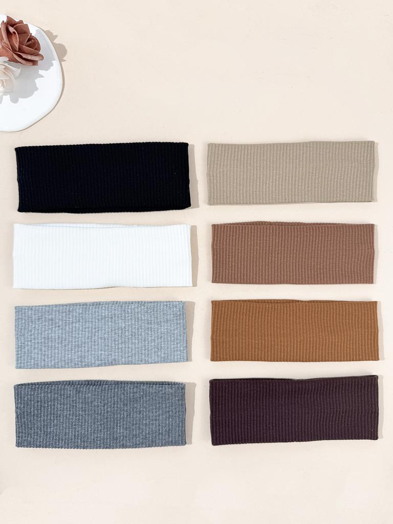 8pcs Solid Color Daily Versatile Breathable Sweat Absorbing Women's Headband, Fitness Yoga Headband