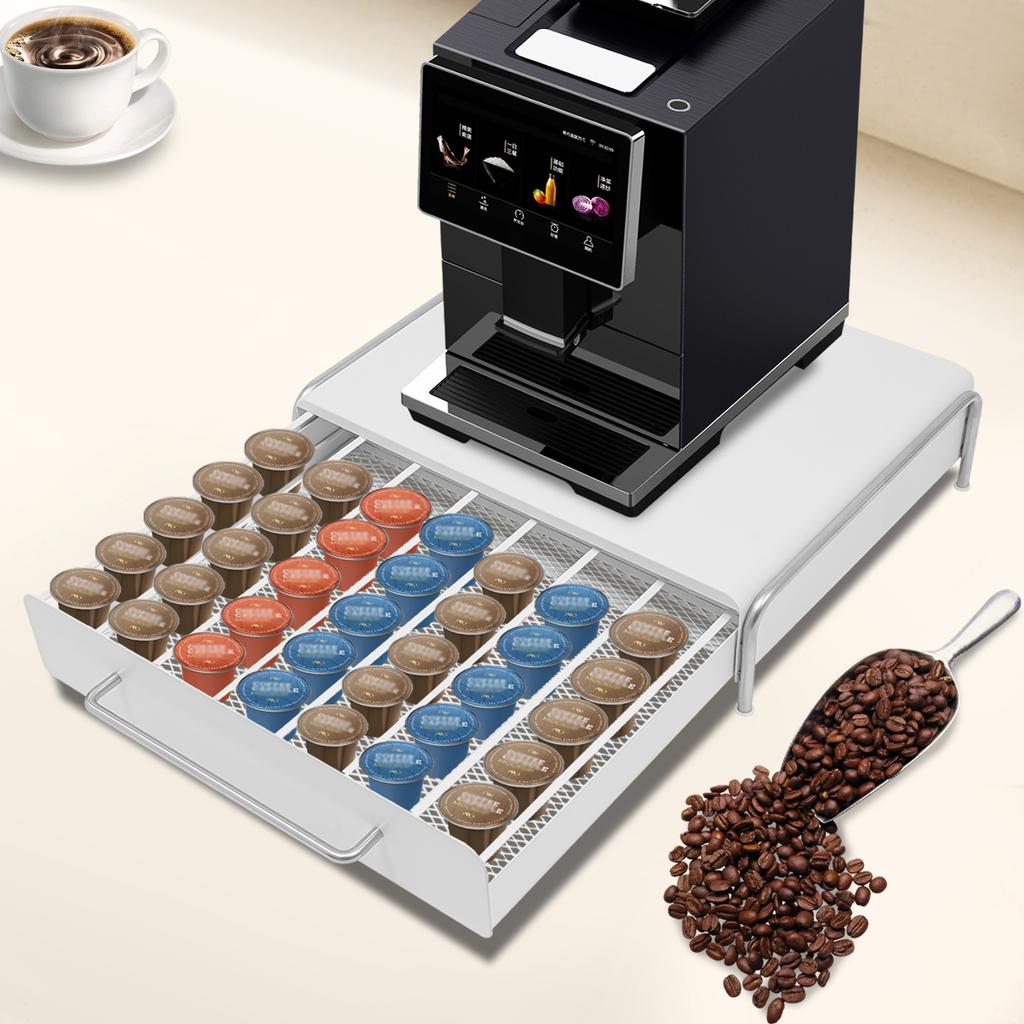 Coffee Capsule Carbon Steel Organizer,White/Black Rectangular Coffee Capsule Storage Drawer Tabletop 41*31.5*11cm for Kitchen
