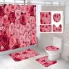 Beautiful Rose Fabric Shower Curtain Red Flowers Bathroom Curtains Pedestal Rug Toilet Lid Cover Non-Slip Carpet Bath Mats Rugs
