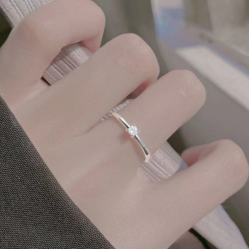 925 Sterling Silver Adjustable Anti-Diamond Engagement Ring for Men & Women - High-End Light Luxury Index Ring
