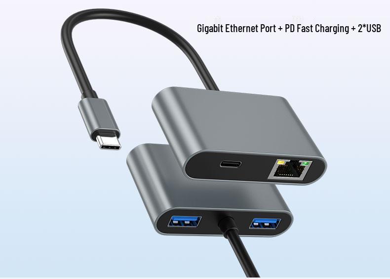 Type-C 60W Gigabit Ethernet Adapter with RJ45 for Fast Charging & Hub Connectivity