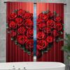 2Pcs Polyester Red Rose Valentines Printing Window Curtains Birthday Party Decoration Backdrop Drapes for Living Room
