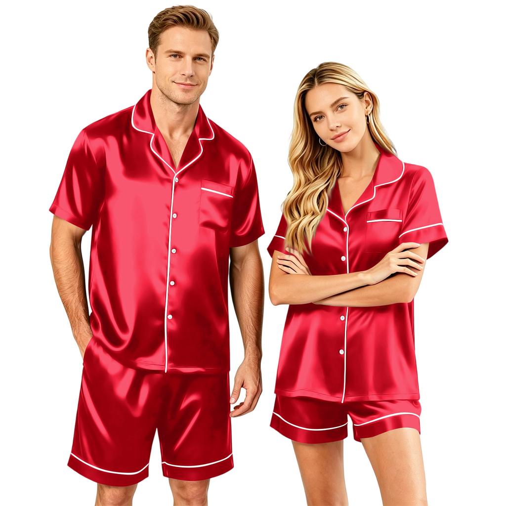 Couple Matching Pajama Set Short Sleeve Button Down Shirt And Shorts Sleepwear Soft Casual Loungewear S To XXXXL