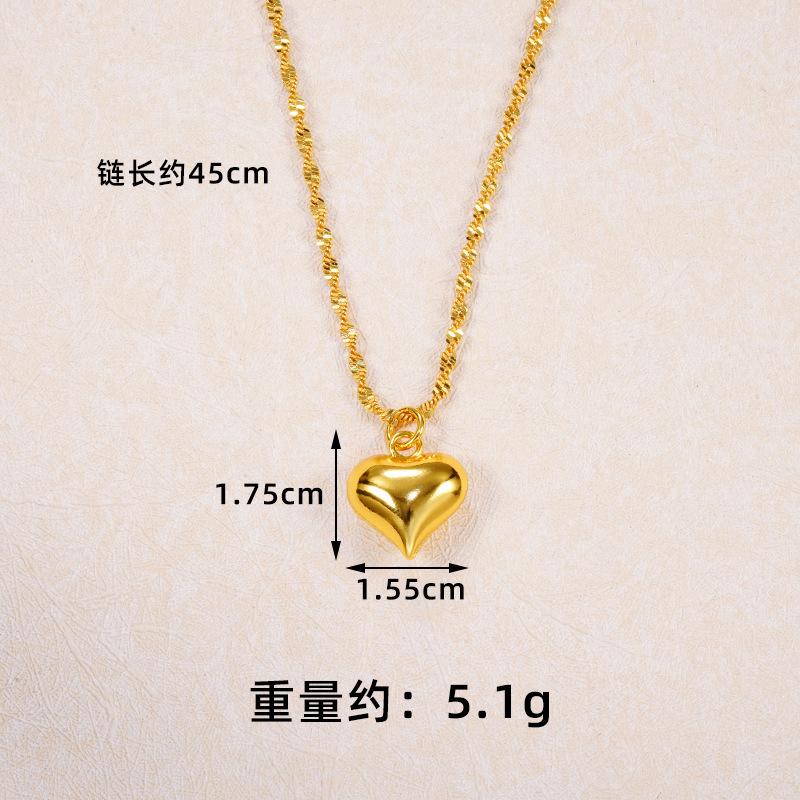 Vietnamese gold-plated necklace for women, long-lasting color, vintage heart-shaped imitation gold jewelry, copper alloy accessory, new clavicle